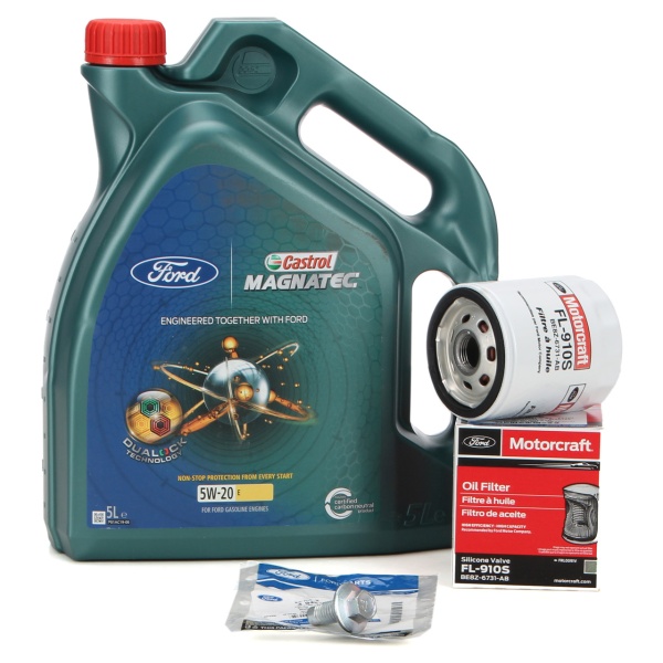 Pachet Revizie Ulei Motor Castrol Magnatec Ford 5W-20 E 5L 15D63F + Set Filtru Ulei + Surub Golire Baie Ulei Oe Ford 5097737 + 4948795